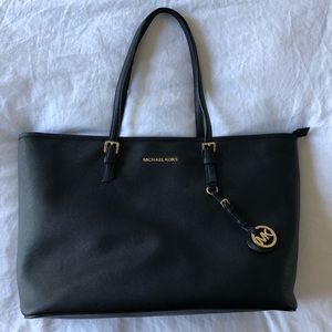 Michael Kors Jet Set Medium Black Leather Tote